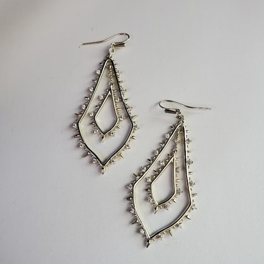 Kendra Scott Alice Double Drop Earrings Gold Plate CZ Accents Dangle Statement